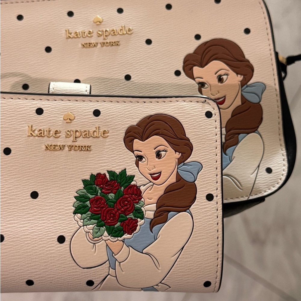 Set wallet  and crossbody Kate Spade Cream and Black Polka Dot Bag with Belle